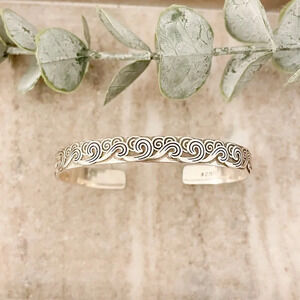 925 Sterling Silver Chunky Bangle Cuff Bracelet Engraved Sterling Silver Bangle